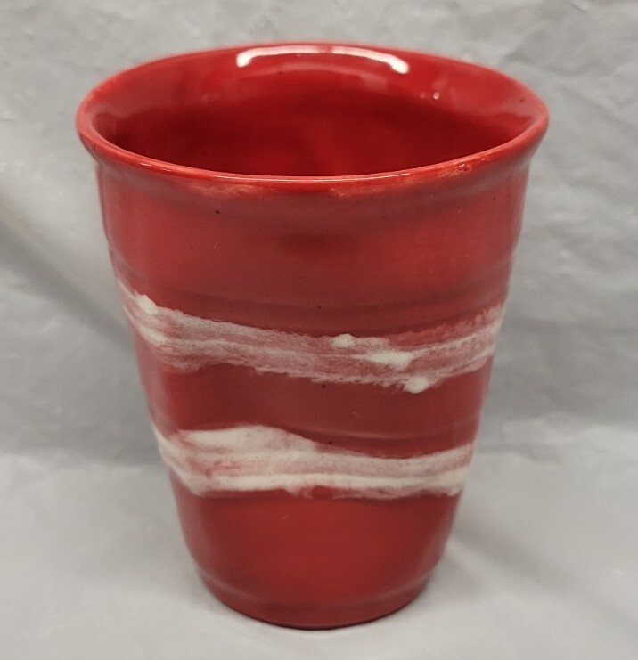 Modern Art Pottery Red Cup / vase artist signed # 4024