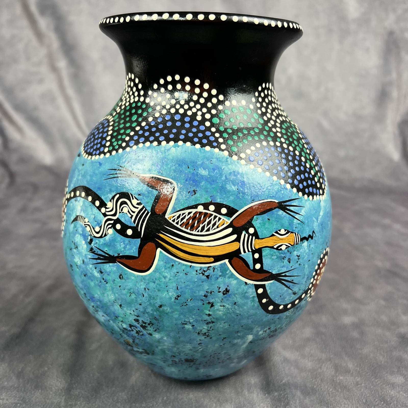 Waterhole Dreaming Pottery Vase Aboriginal Art Animals Handmade QLD Australia 7
