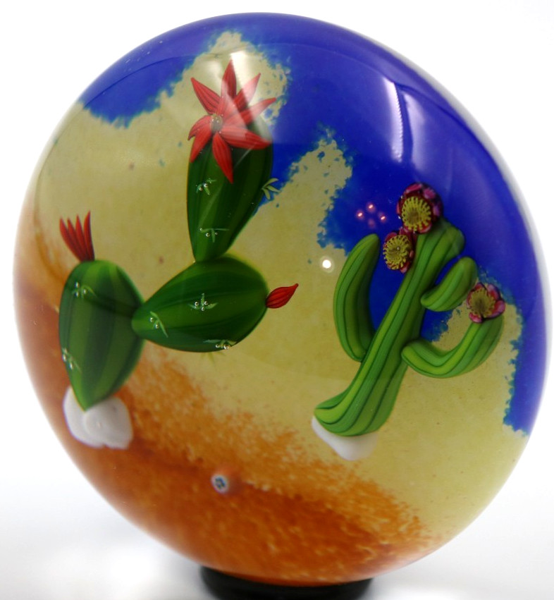 GORGEOUS Magnum BACCARAT Cactus Desert Scene Art Glass Paperweight 3.6″