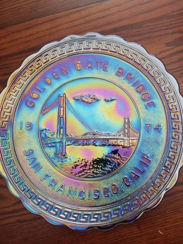 Vintage Carnival Glass Golden Gate Bridge Monument San Francisco Plate 1974 (94)