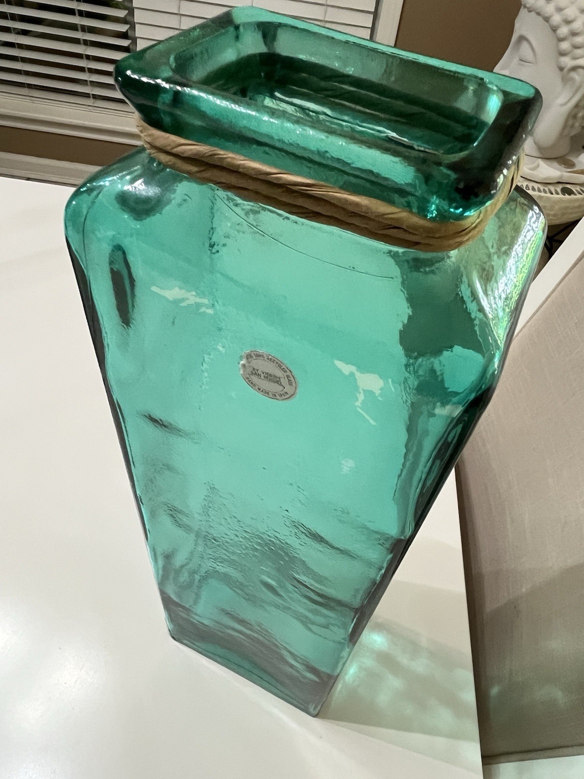 Vidrios San Miguel Spain Recycled Glass Turquoise Vase 17” Handmade