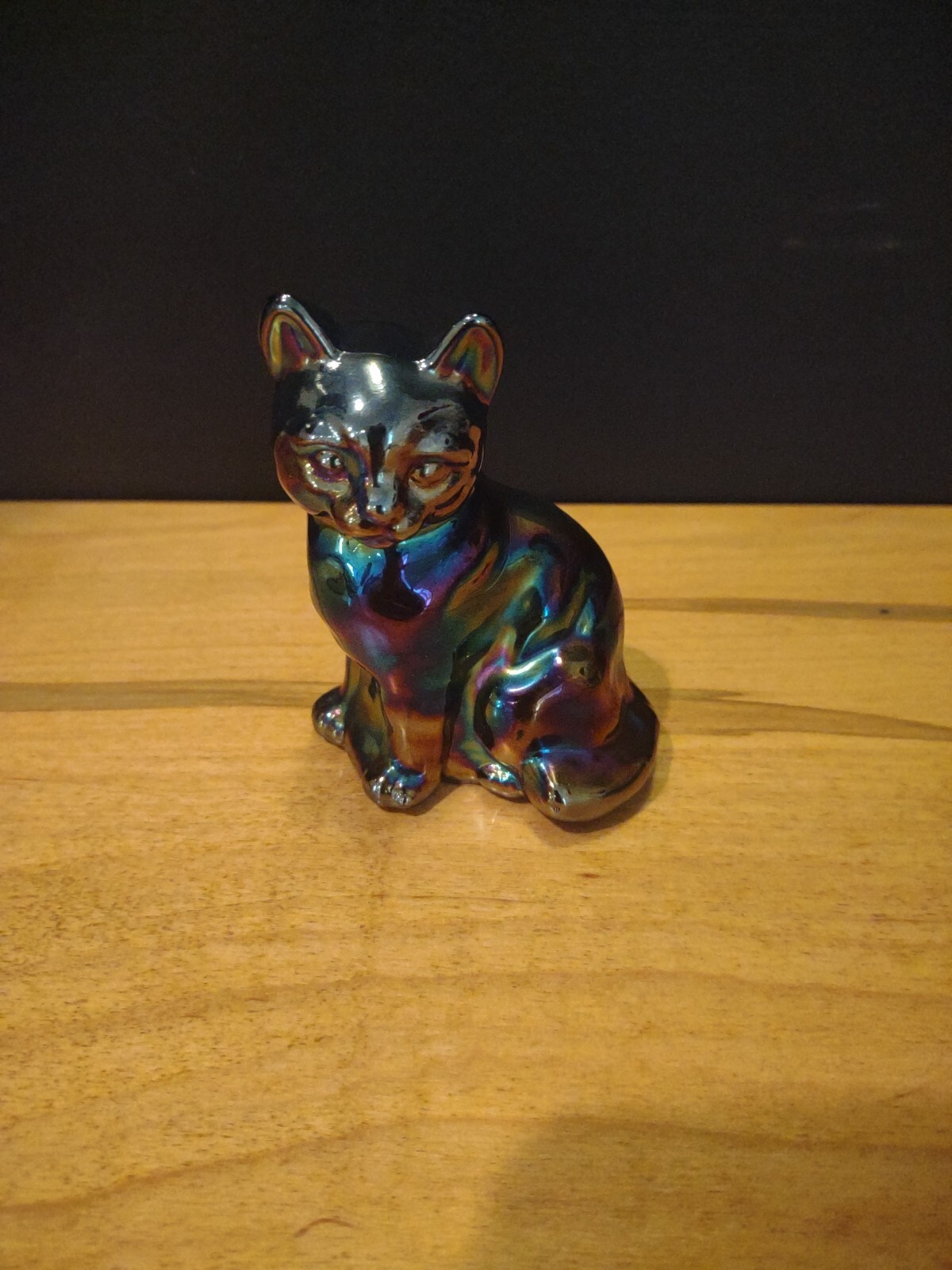 Fenton Iridescent Carnival Glass Cat Figurine