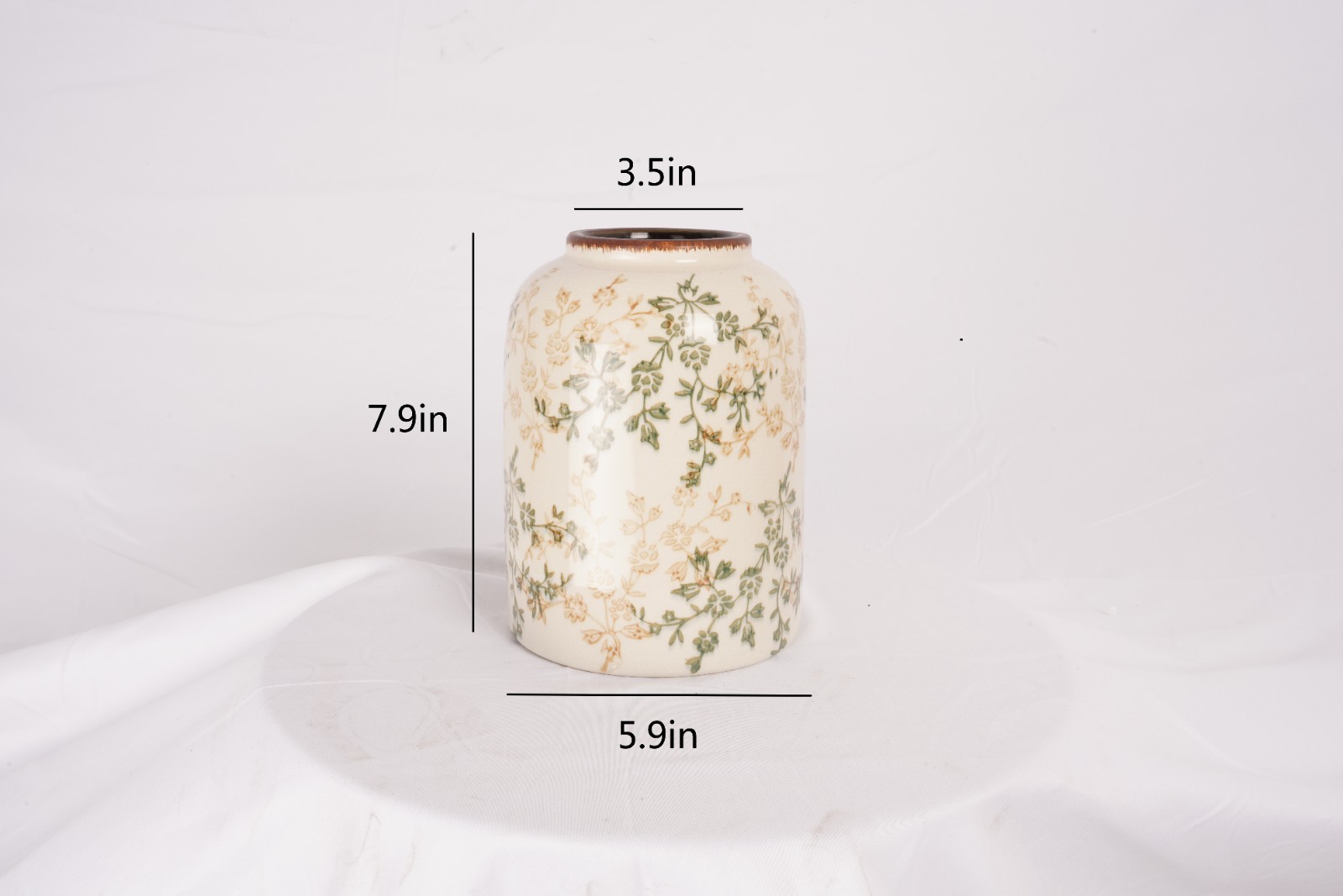 4*6*8rural Style Cylindrical Flower Ceramic Vase+purple Fake Flowers (set Of 6)