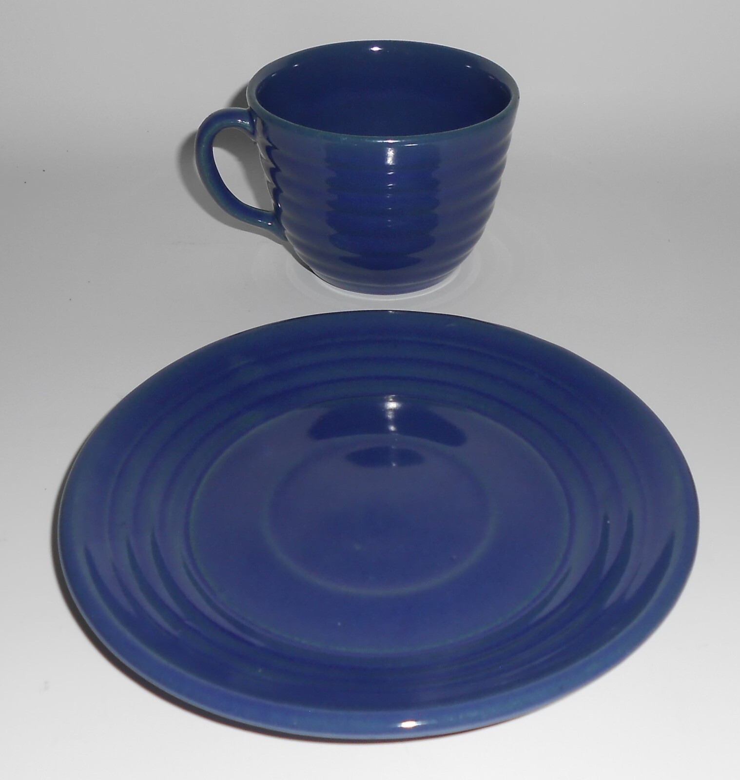 VINTAGE Bauer Pottery Ring Ware Cobalt Cup Saucer Set