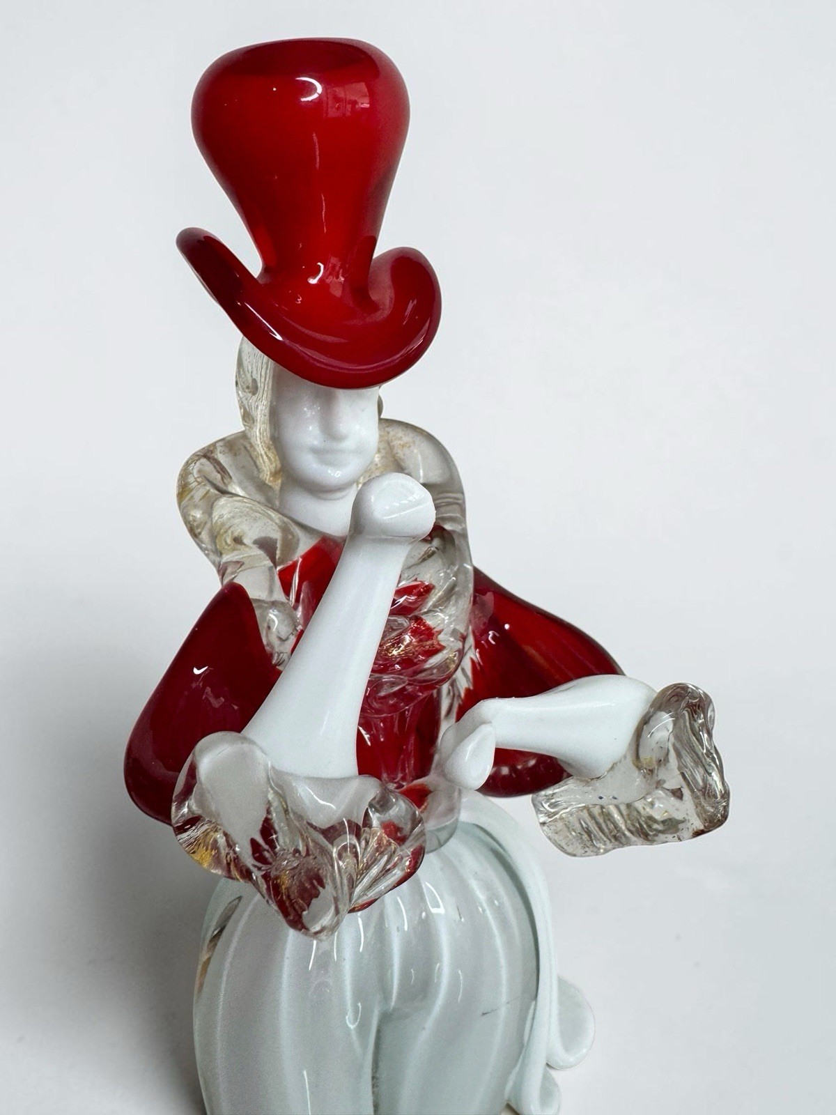 Pair of Dancing Murano Glass figures Red White Mid 20th century Hand Blown