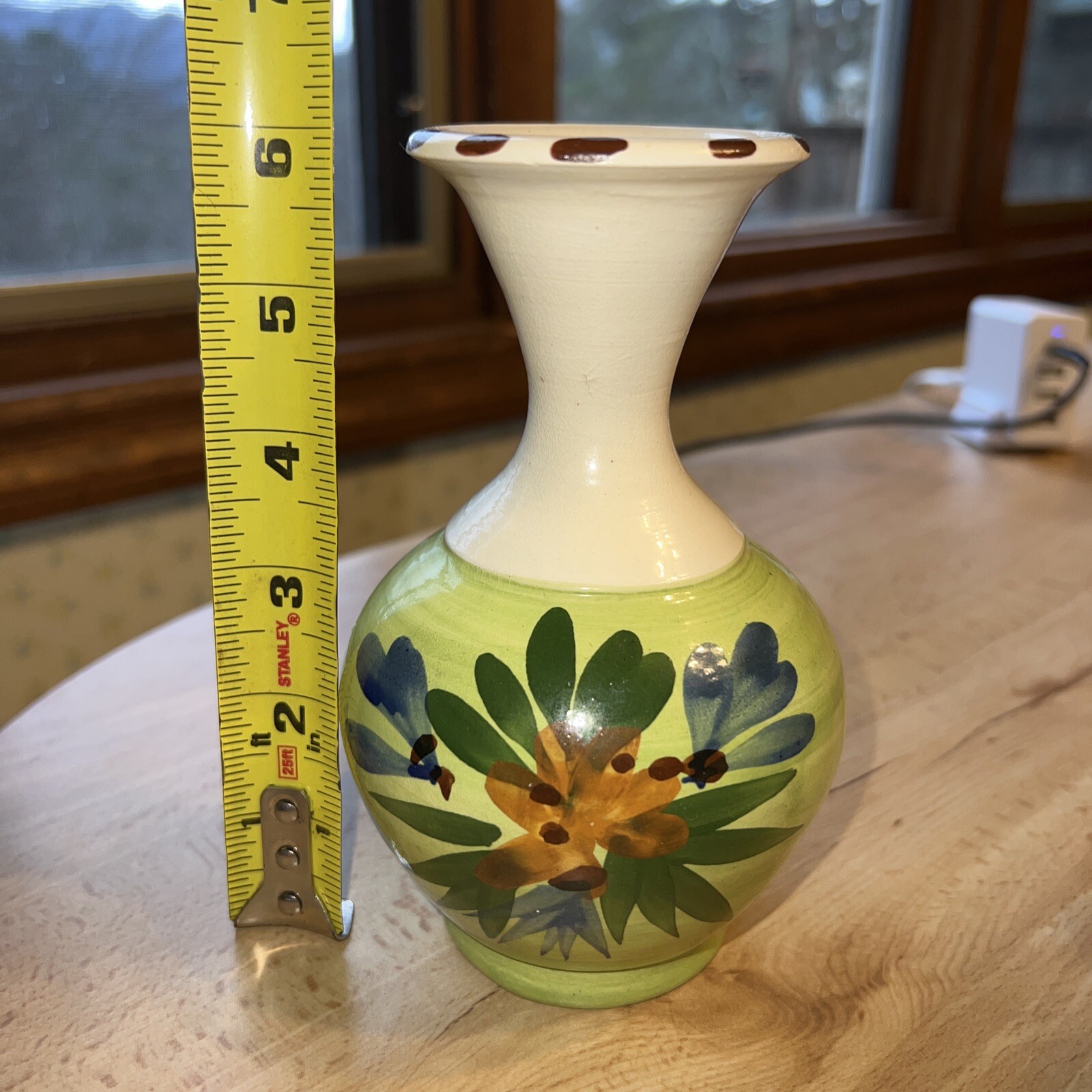 Vintage LOS BOHIOS Puerto Rico Studio Art Pottery Vase Flower Green Blue Gold