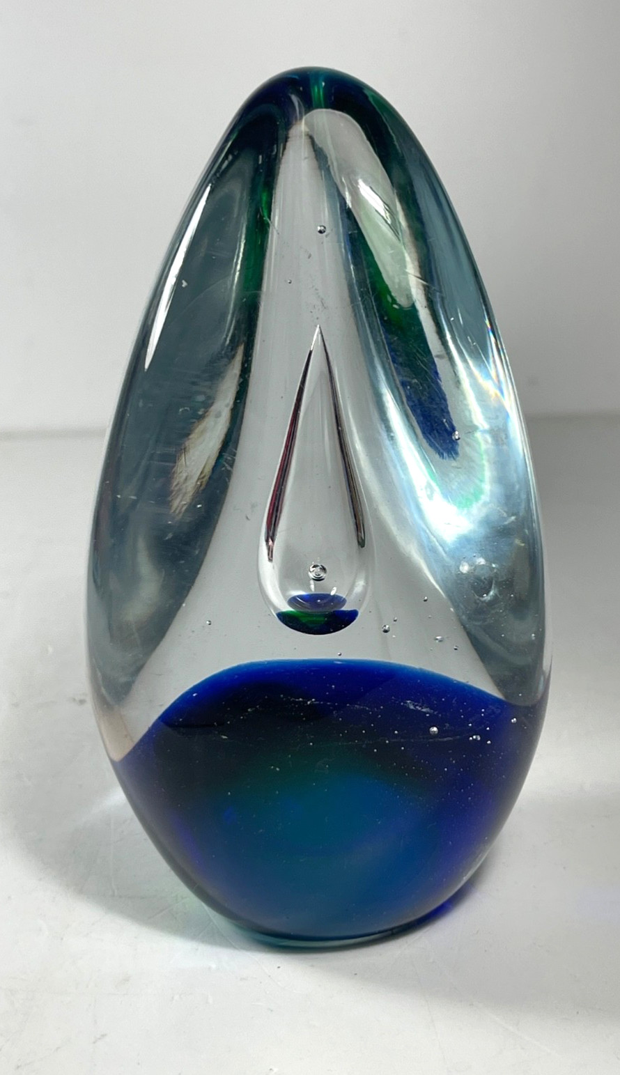 Vintage Hand Blown Glass Teardrop Paperweight 5.5 in.