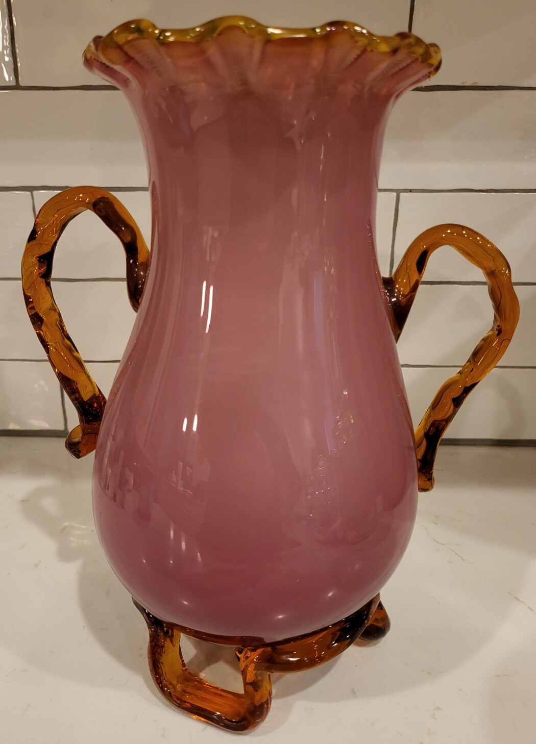 Fabulous Stevens & Williams Late Victorian cased glass Vase/Urn Applied Flowers