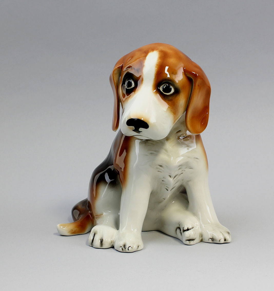 9942350-ds Wagner&apel Porcelain Figure Dog Beagle Seated 7 1/8×5 1/2×5 1/2in