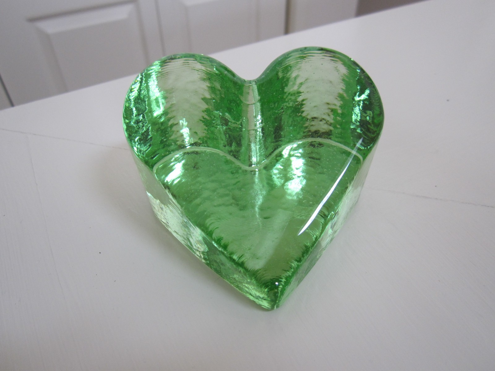 MINT Fire and Light Signed 3.25 Inch Heart Paperweight – Celery Green
