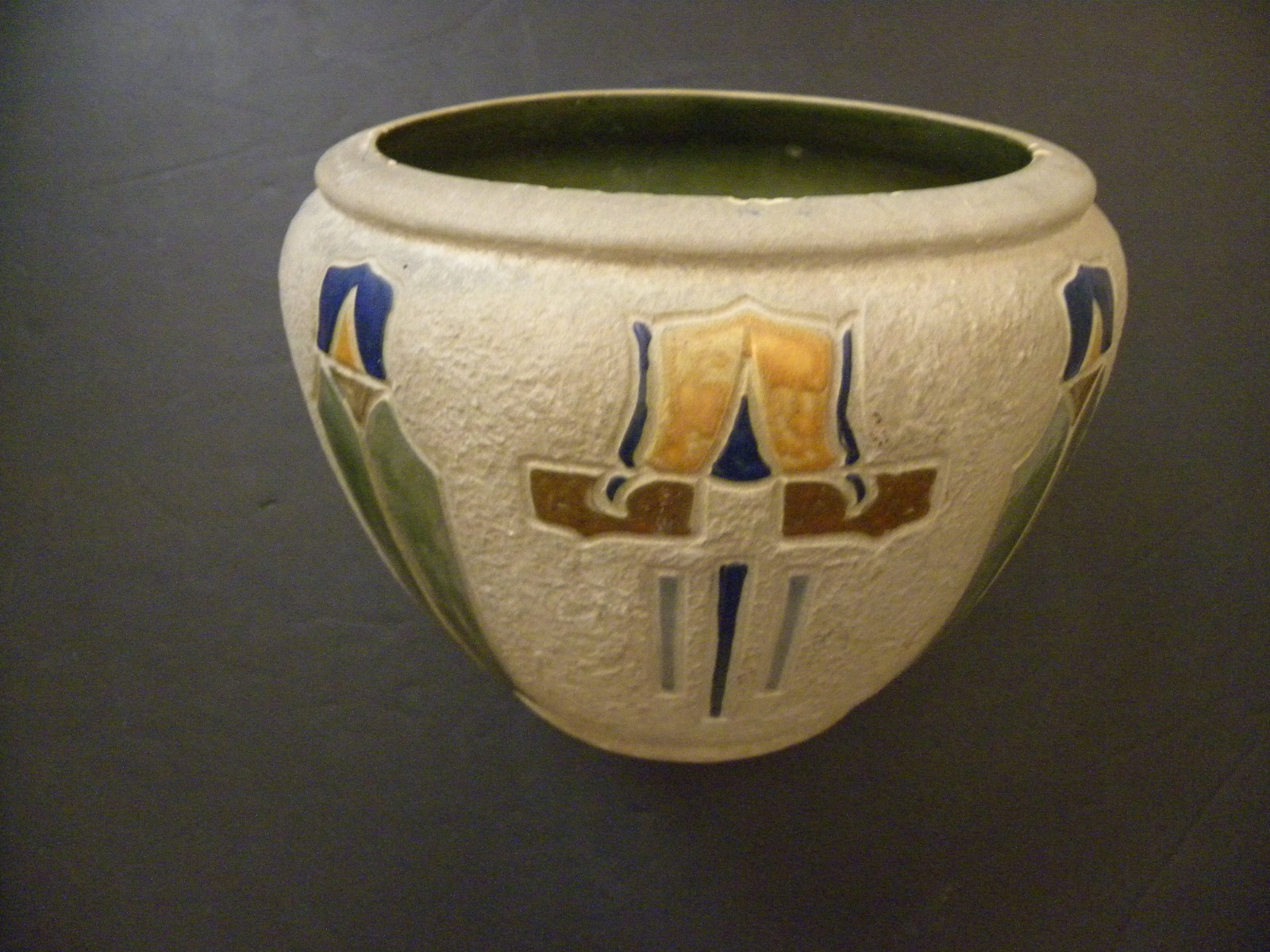 An Arts & Crafts Roseville Mostique Line Cachepot Designed By Frederick H Rhead
