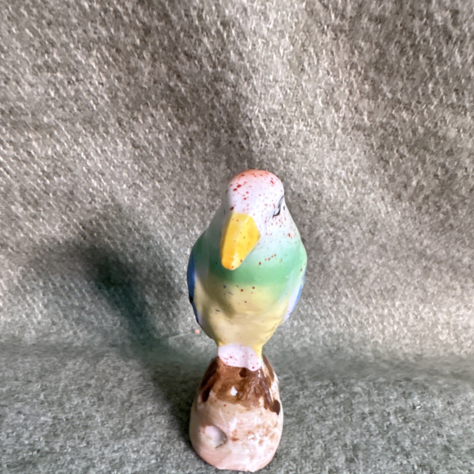 Colorful Glossy Ceramic Bird Figurine Japan Green Blue Yellow Brown White