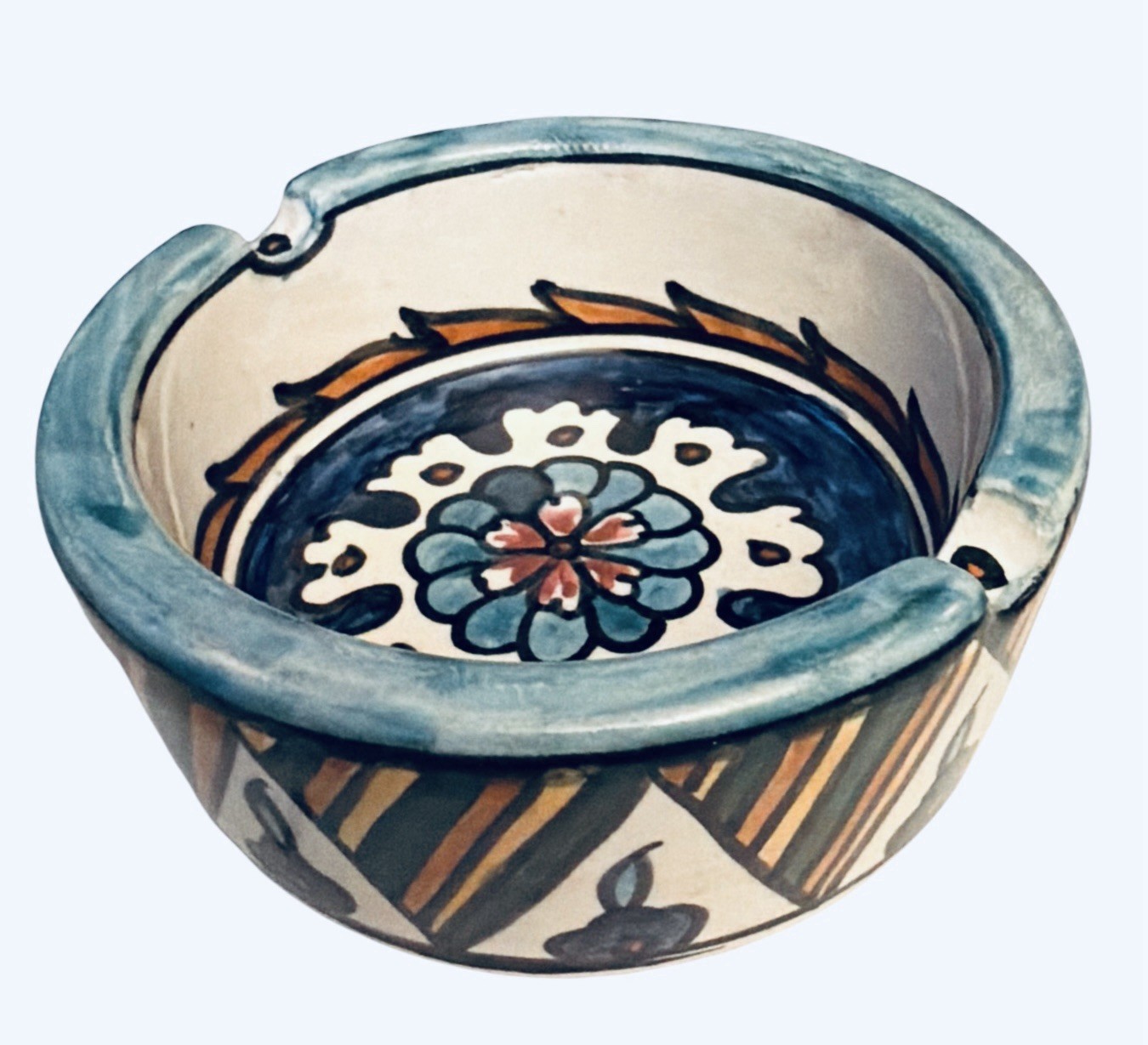 Jerusalem ASHTRAY, Hand Painted CERAMIC, 4.25”, floral, Add/Collect!