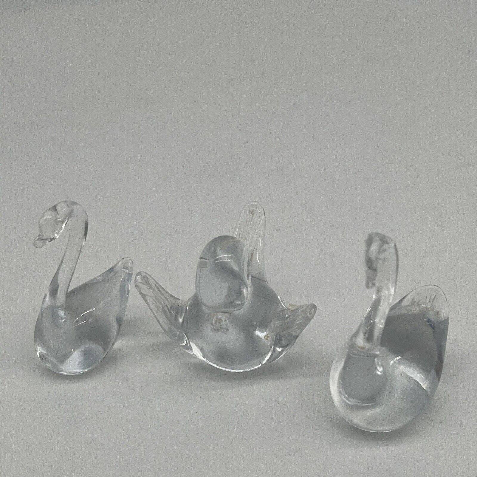 Miniature Clear Art Glass Birds Figurines Set Of 3