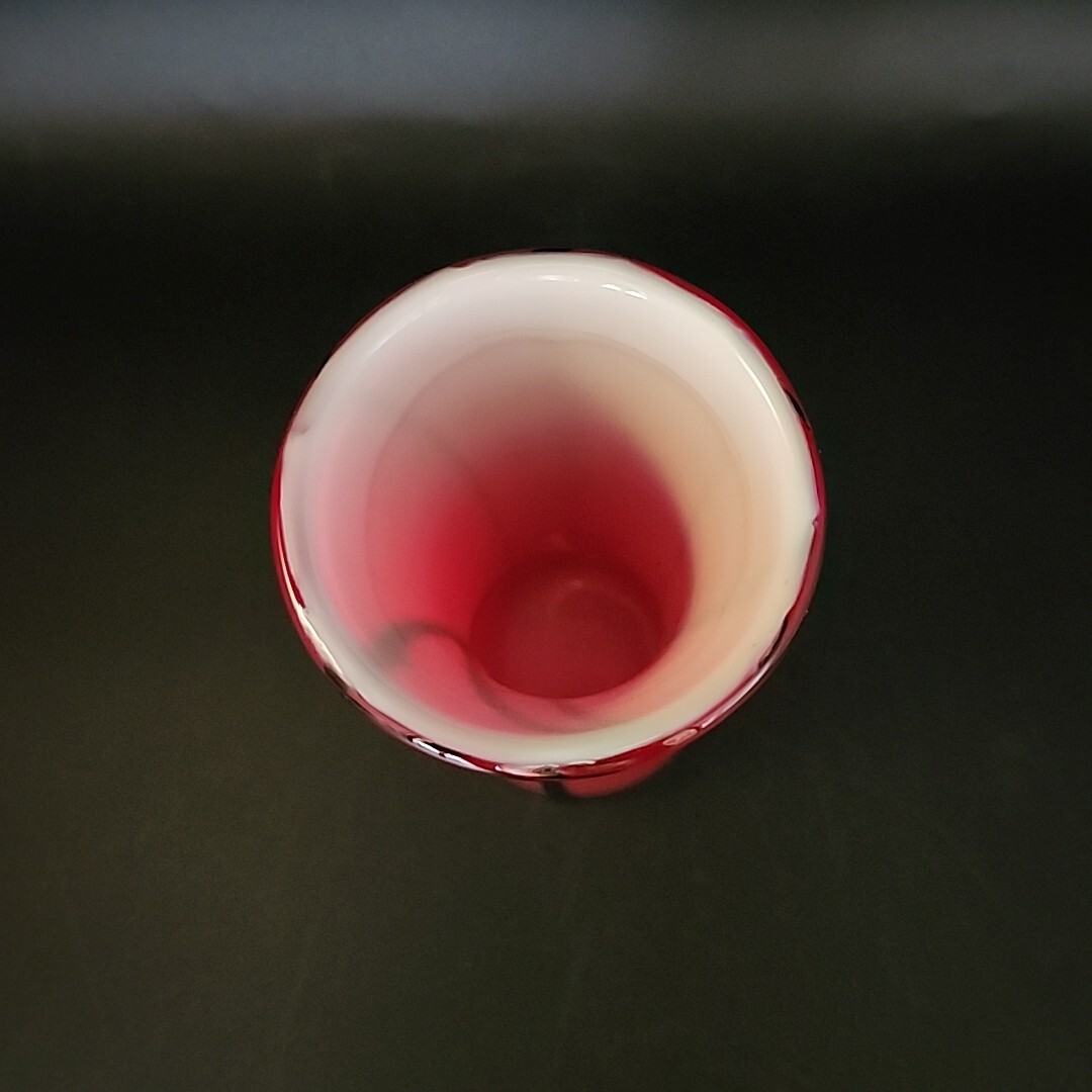 Red and Black Ribboned 6 1/4″ Cased Bud Vase Art Glass Hand Blown