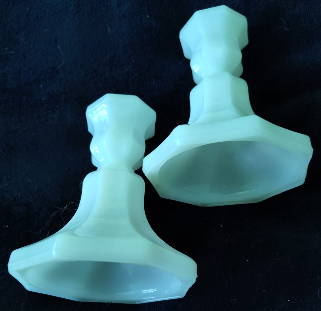TheGudStuff: Lot of 2 Vintage White Milk Glass Candlesticks 4.75″ Candle Holders