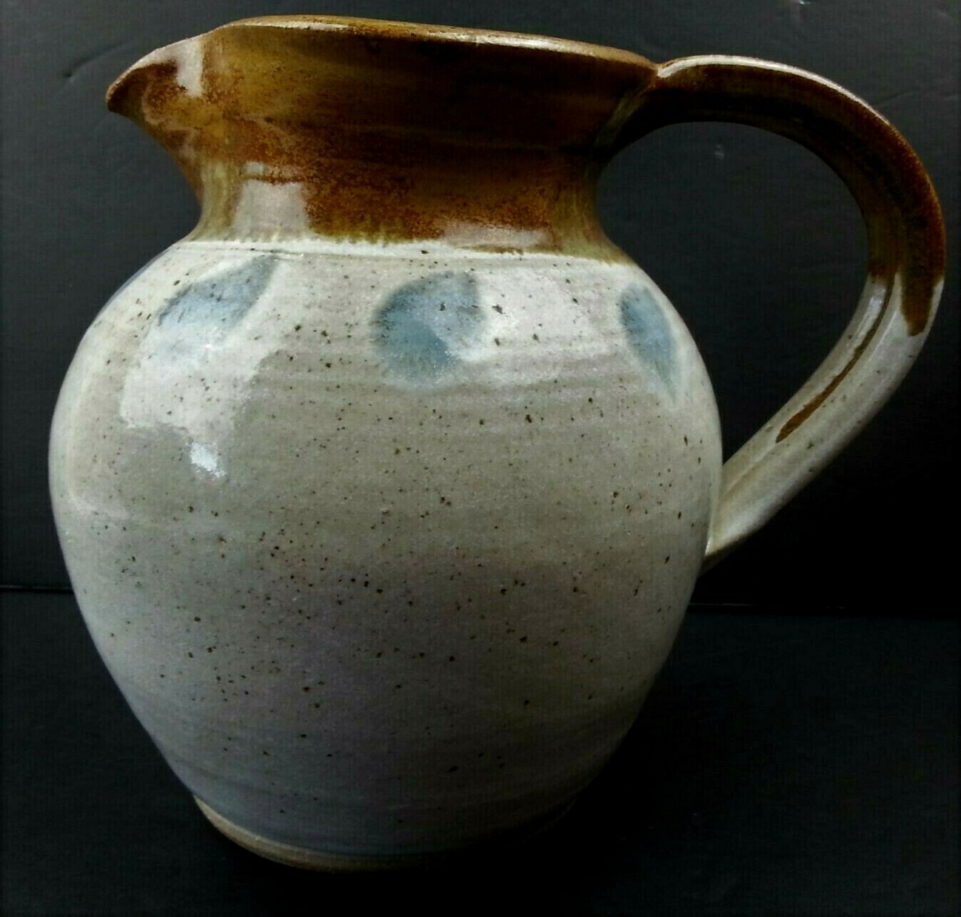 Stoneware Pitcher SIGNED Heavy Decorative Ceramic Pottery Decor Art 7 1/4″