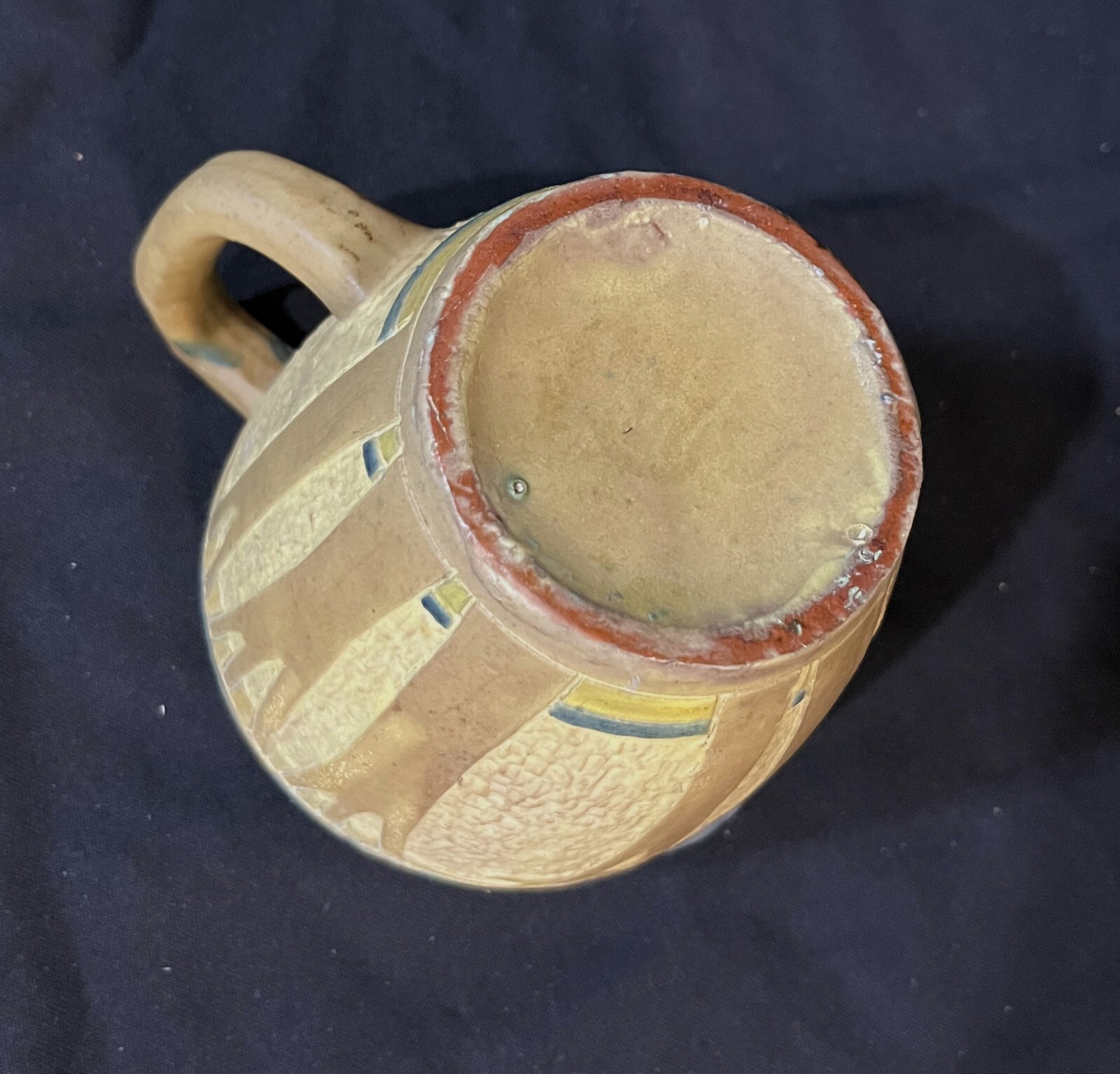 JERVIS POTTERY c.1908 OYSTER BAY, NY PITCHER EXCISED & CARVED STYLIZED TREES 6×5