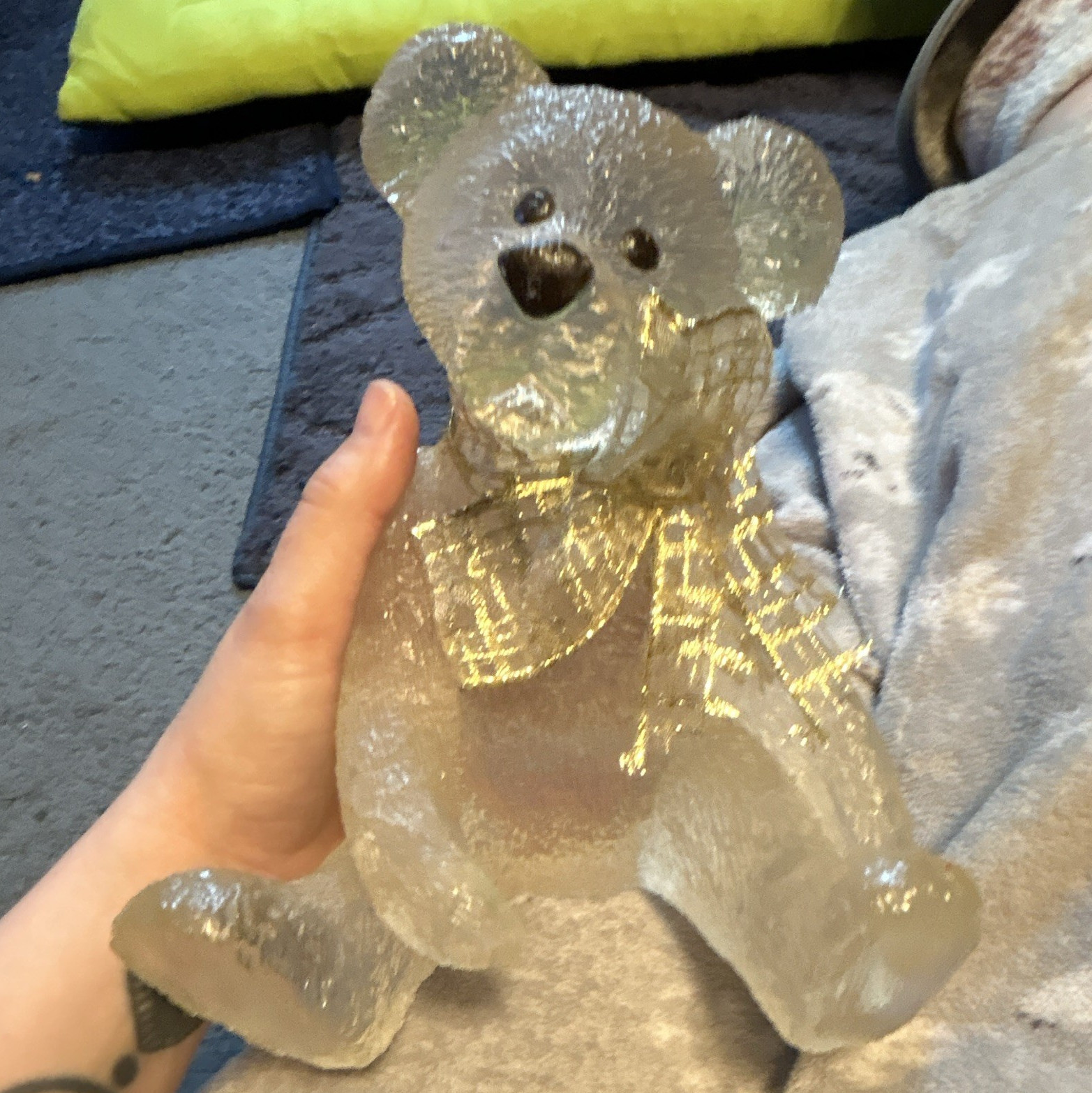 Nambé Clear Textured Art Glass Bear Figurine Signed w/ Printed Backstamp 71022