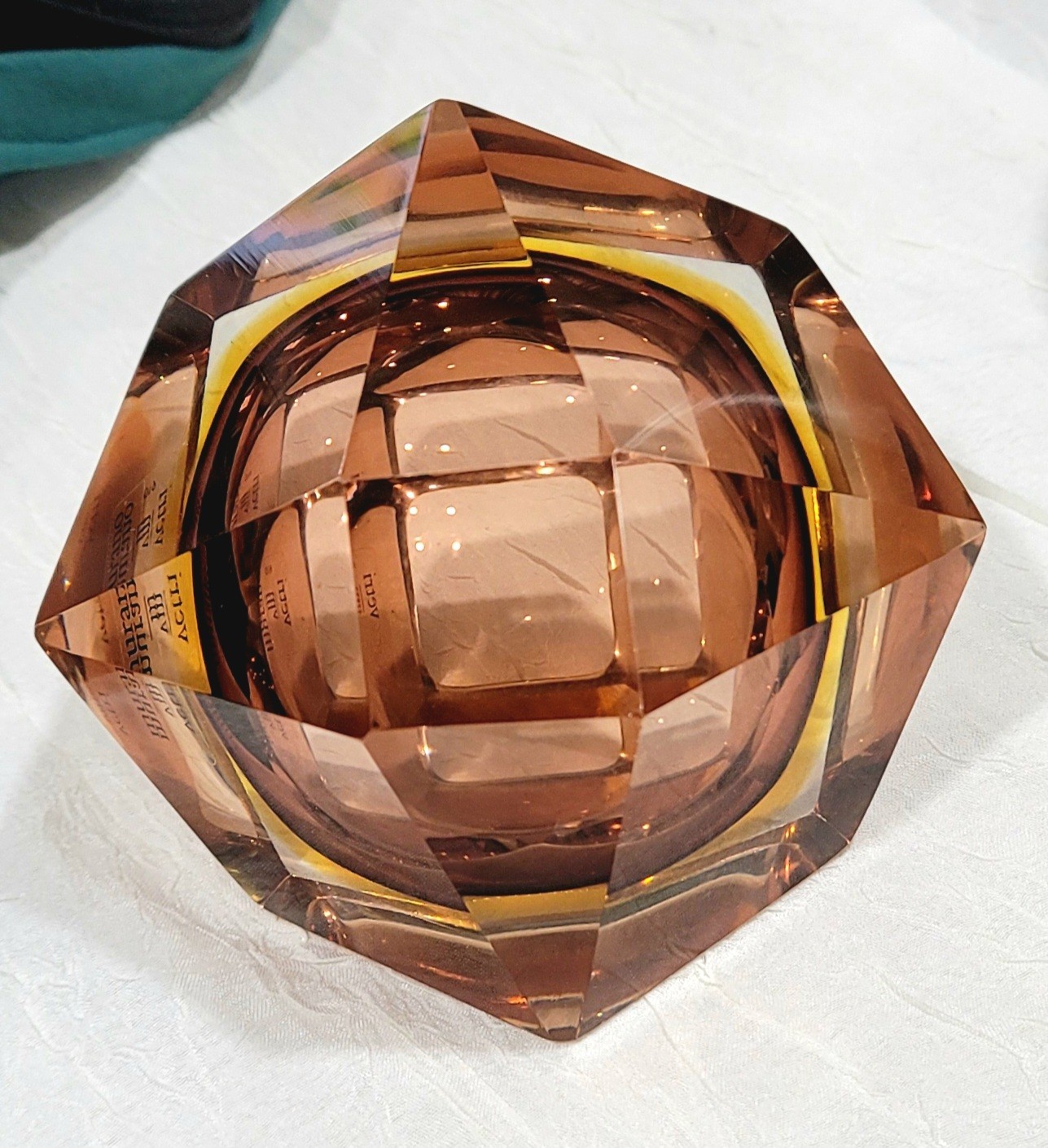 Vintage Murano Faceted Sommerso Ashtray Amber Clear – Seguso Flavio Poli Style –