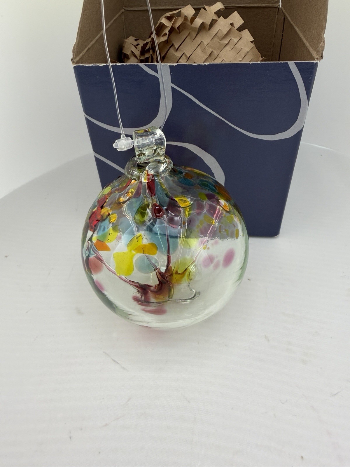 Kitras Art Glass Hand Blown Ornament Tree Of Enchantment Spirit Ball W/ Box Tags