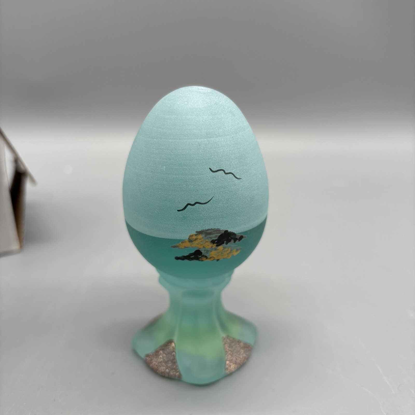 FENTON ART GLASS 1999 LIGHTHOUSE ON AQUAMARINE SATIN PEDESTAL EGG LE #598/3000