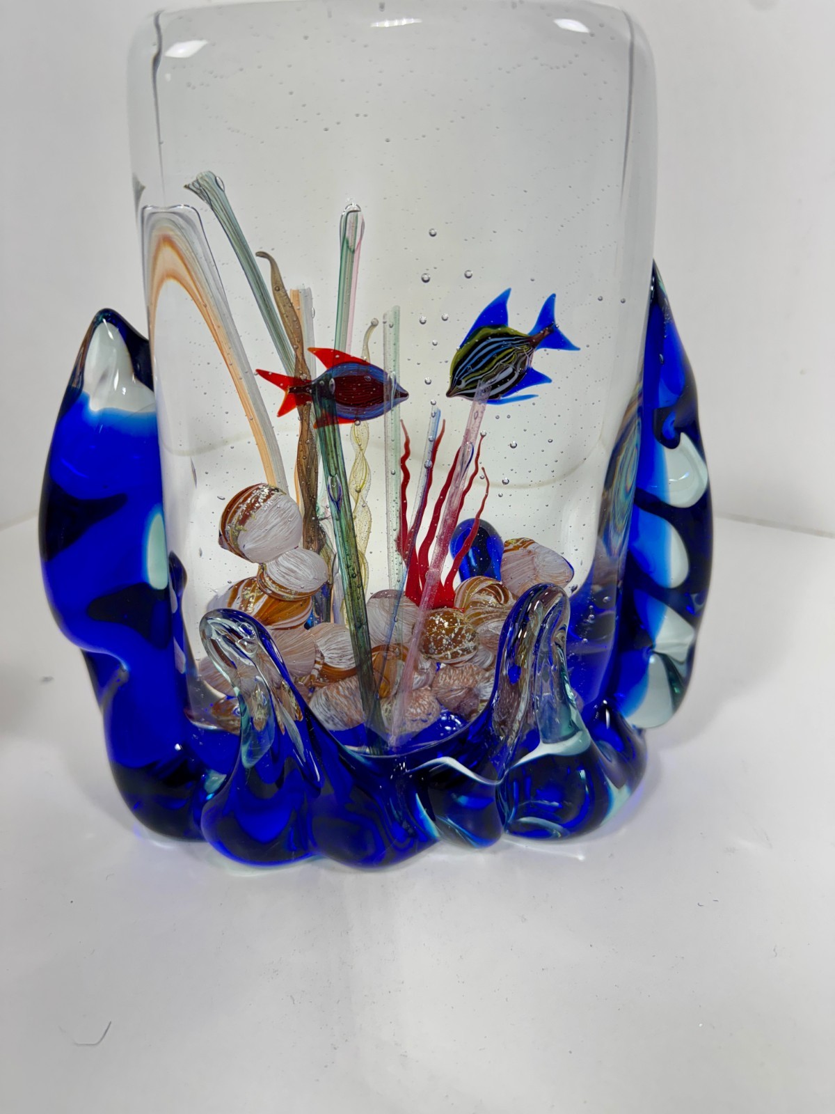 VTG Murano Art Glass Aquarium Sculpture Vase Signed Glass Studio Murano