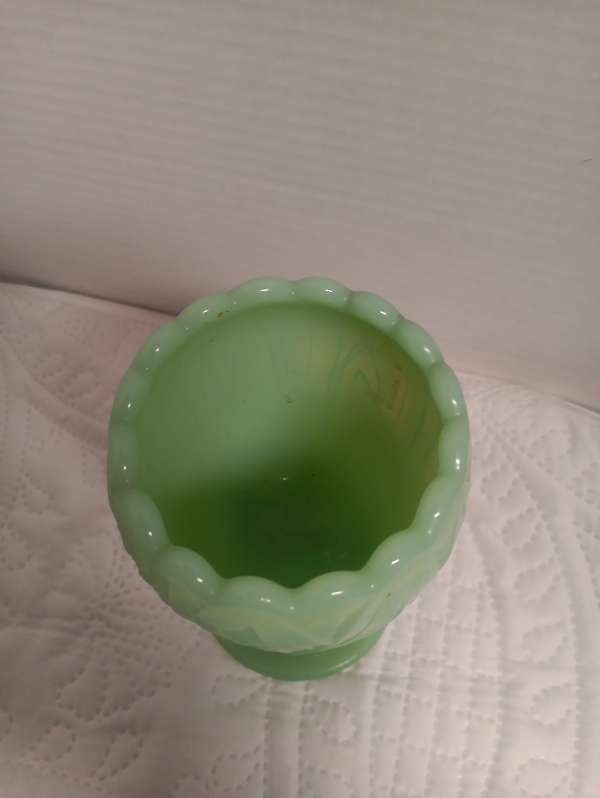Vintage Jadeite Glass Vase Pheasant Bird Spooner 6″ Tall Fire King STYLE