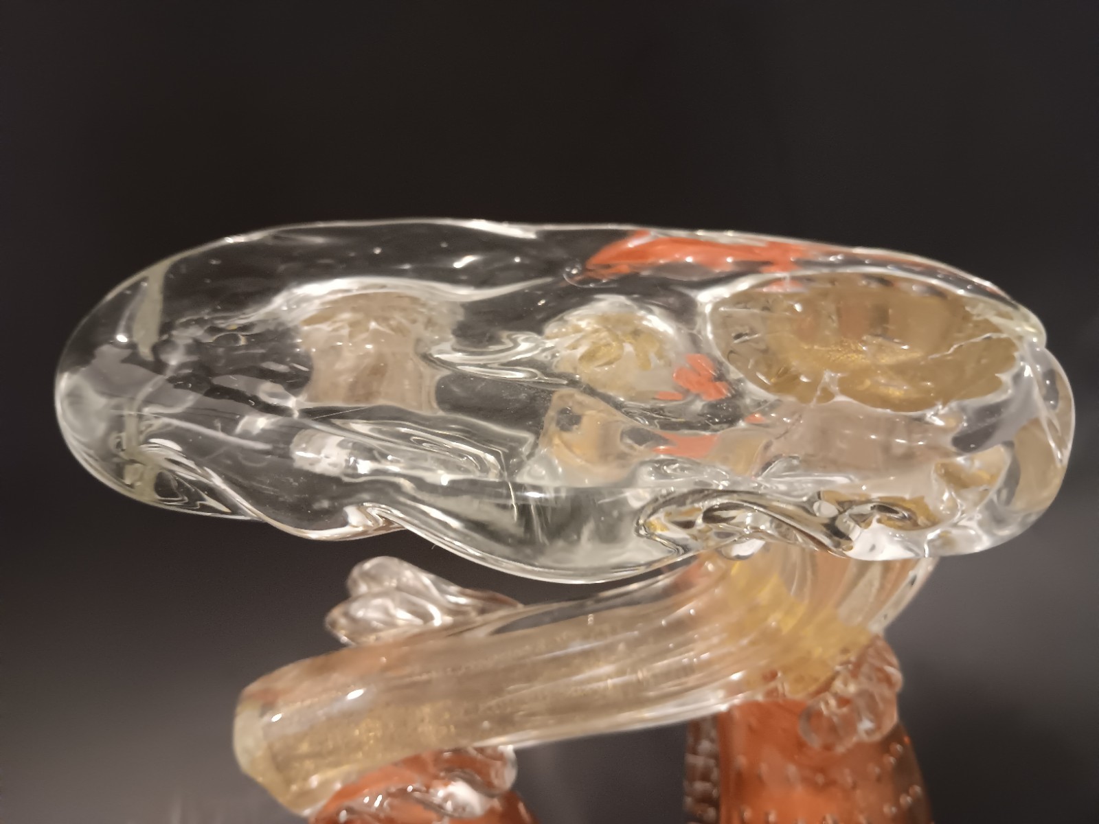 Alfredo Barbini Bird Art Glass Sculpture Figurine Bullicante Gold Flake 10-3/4″