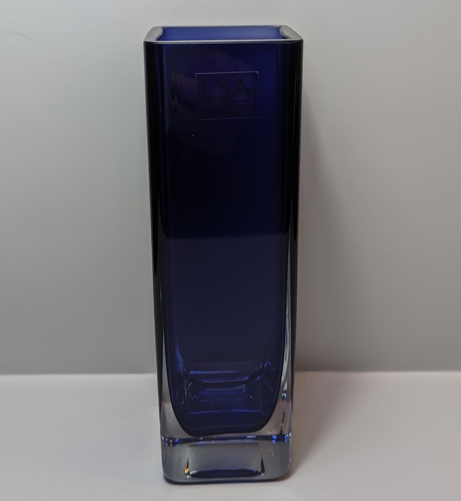Cobalt Blue Clear Overlay Mouth Blown Glass Vase LSA International Poland 8″