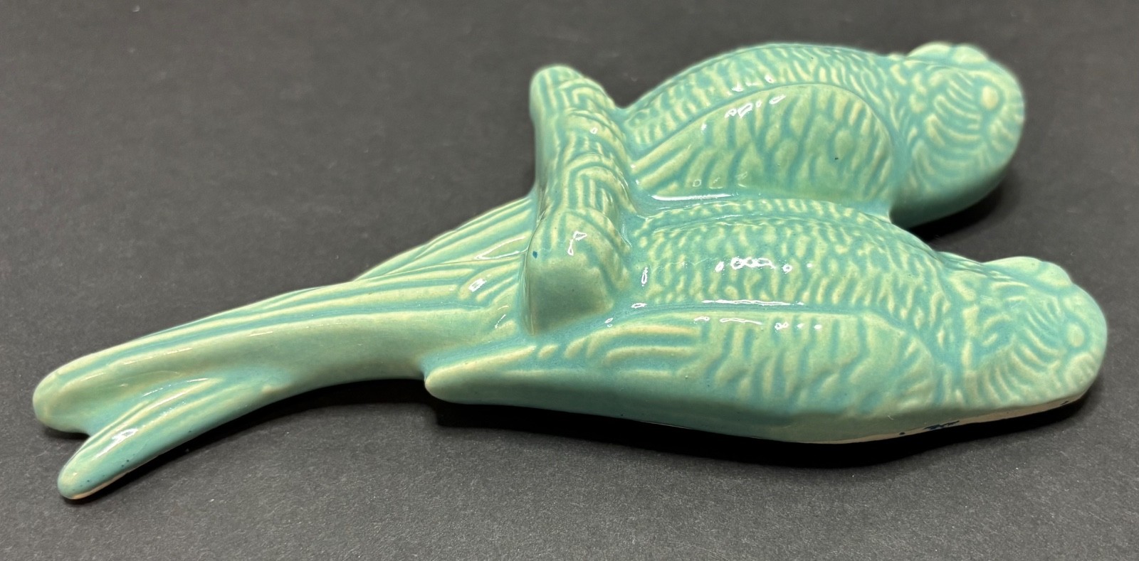 Vintage Green Glazed Ceramic Wall Mounted Parrots 7-3/4”
