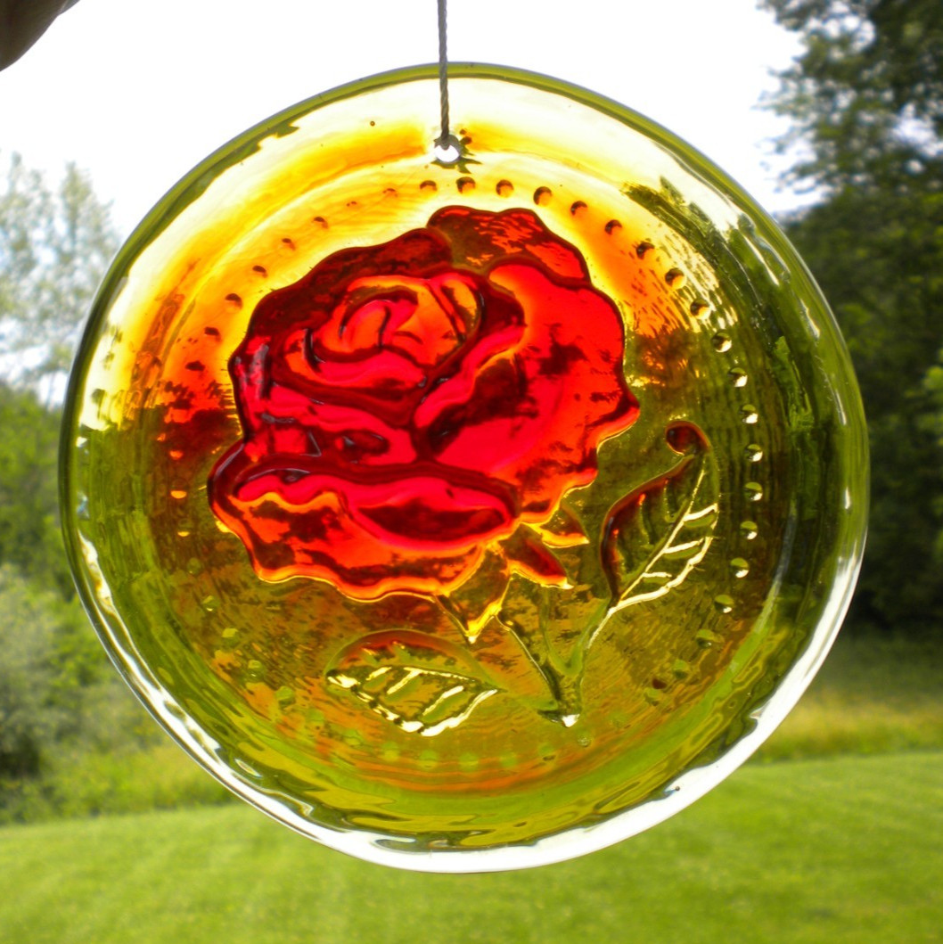 Blenko Glass Suncatcher – Rose – Tangerine