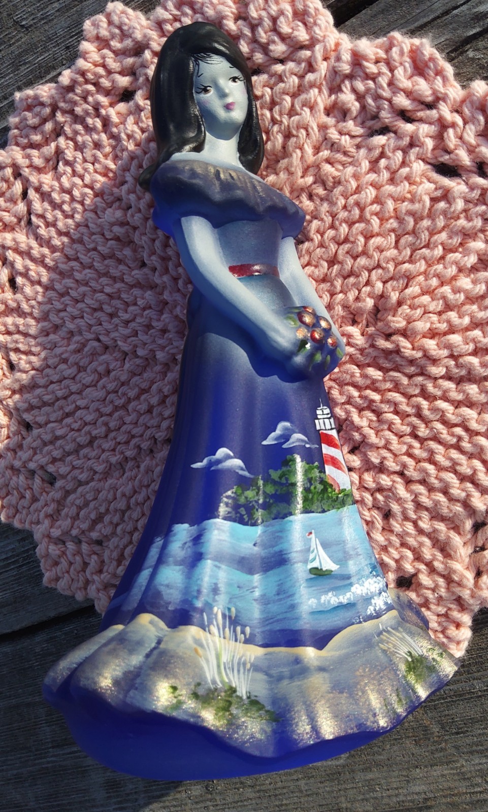 Fenton Bridesmaid Doll, Lighthouse Sailboat Beach Scene, Blue 2012, Handpainted
