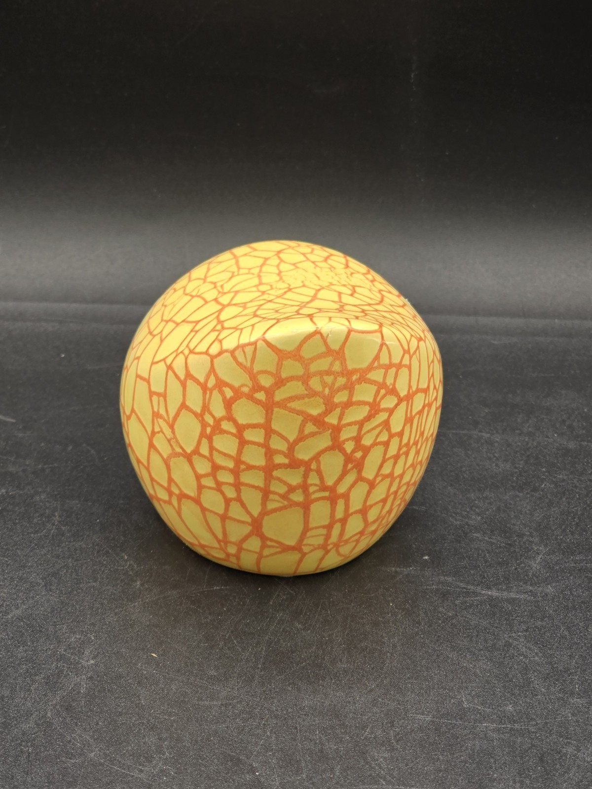 Yellow Orange Crackle Birdy Sculpture by Hungarian Artist Ceramist Judit Karsay