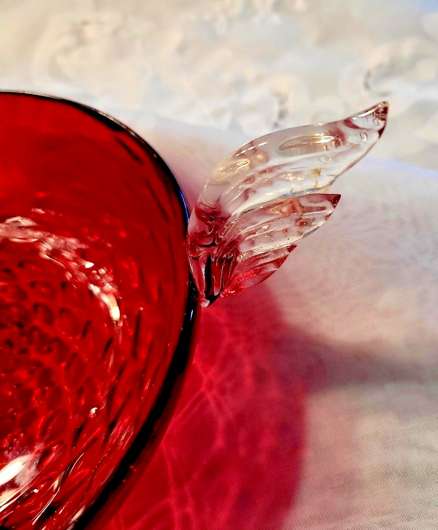 SALE Vtg Gorgeous MCM Murano Hand Blown Glass Swan Red, Clear and Gold. Italy