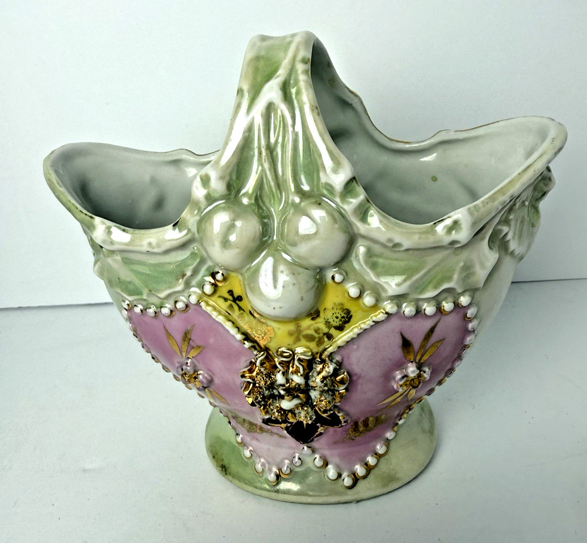 RARE Antique Victorian Porcelain Hand Painted Basket/Candy Dish Vintage 5”
