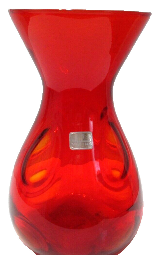 Vintage Viking Art Glass Vase # 7456 Epic Ruby Red Ovals Teardrops 9″ Tall 1974