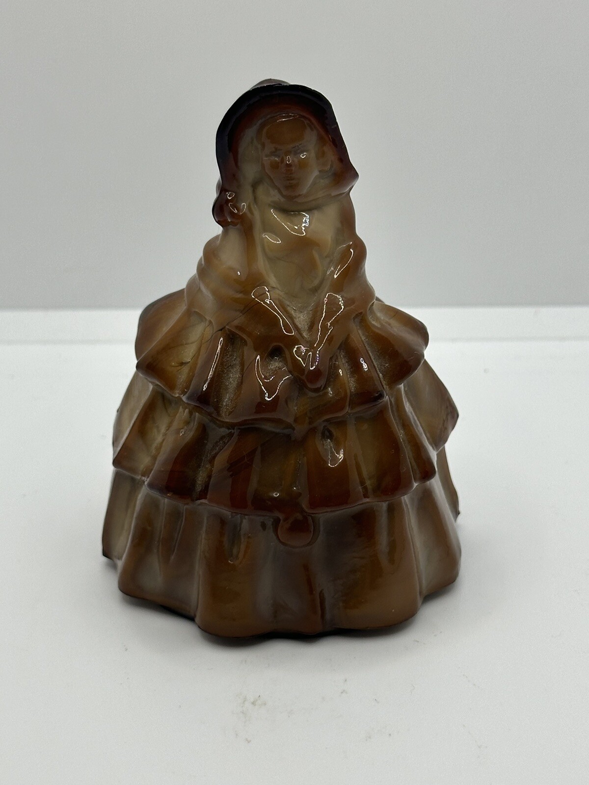 Boyd Caramel Brown Slag Glass “Louise” Colonial Lady Figurine 4.5”