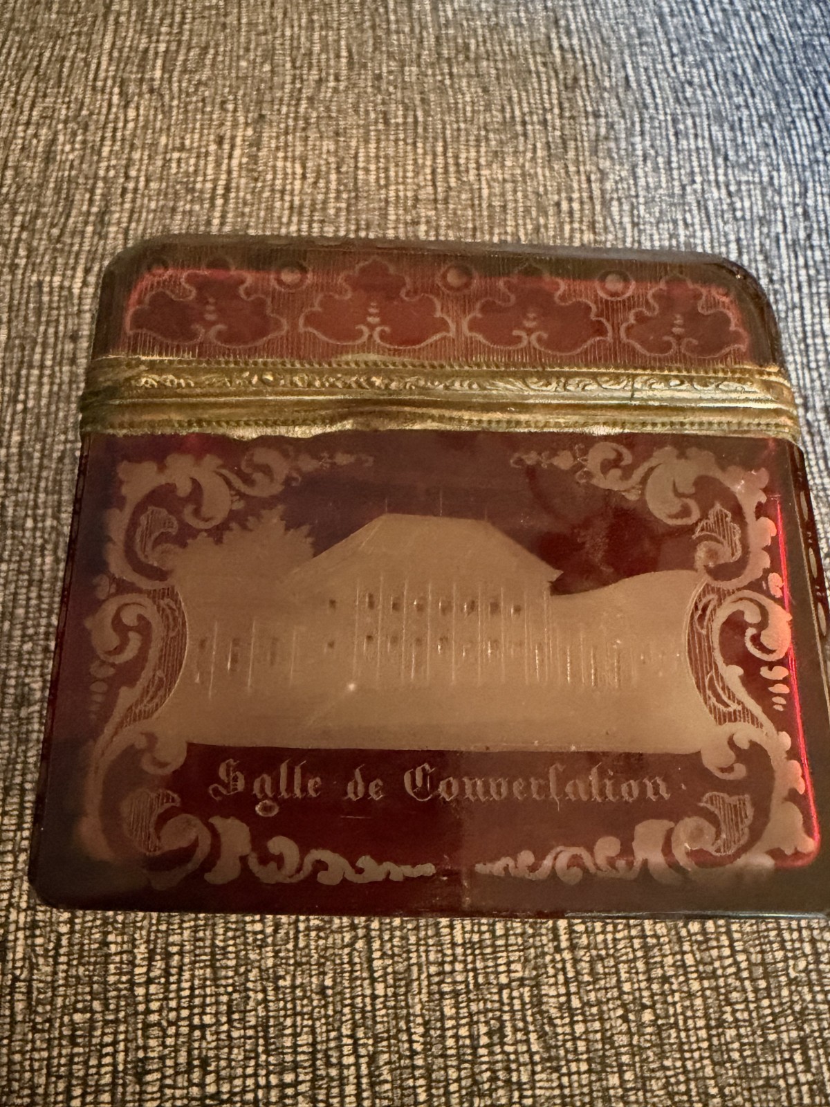 Stunning Antique Bohemian Ruby Cut to Clear Etched Glass Dresser Box
