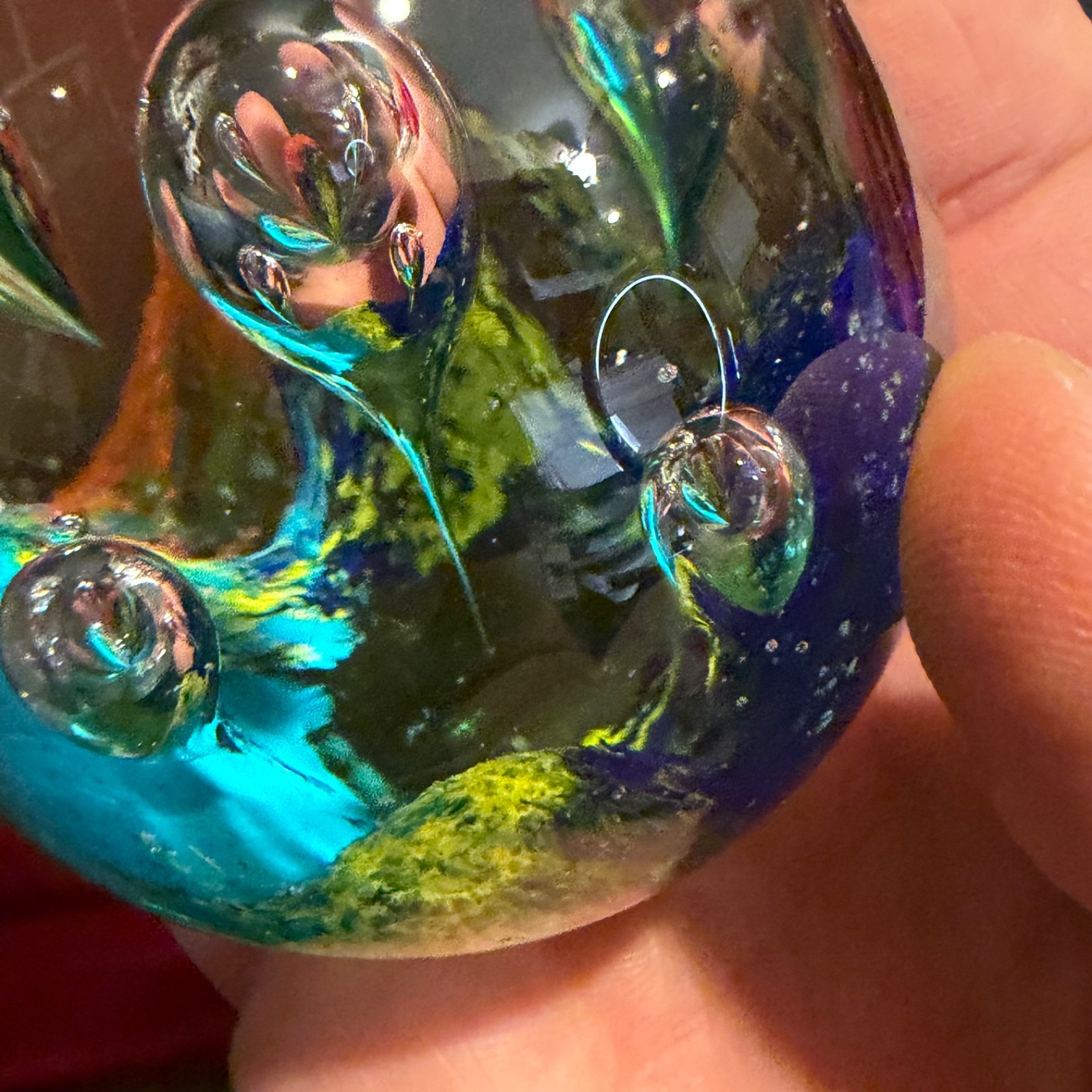 Vintage Multi-Color Controlled Bubbles Murano Style Glass Paperweight 13 oz