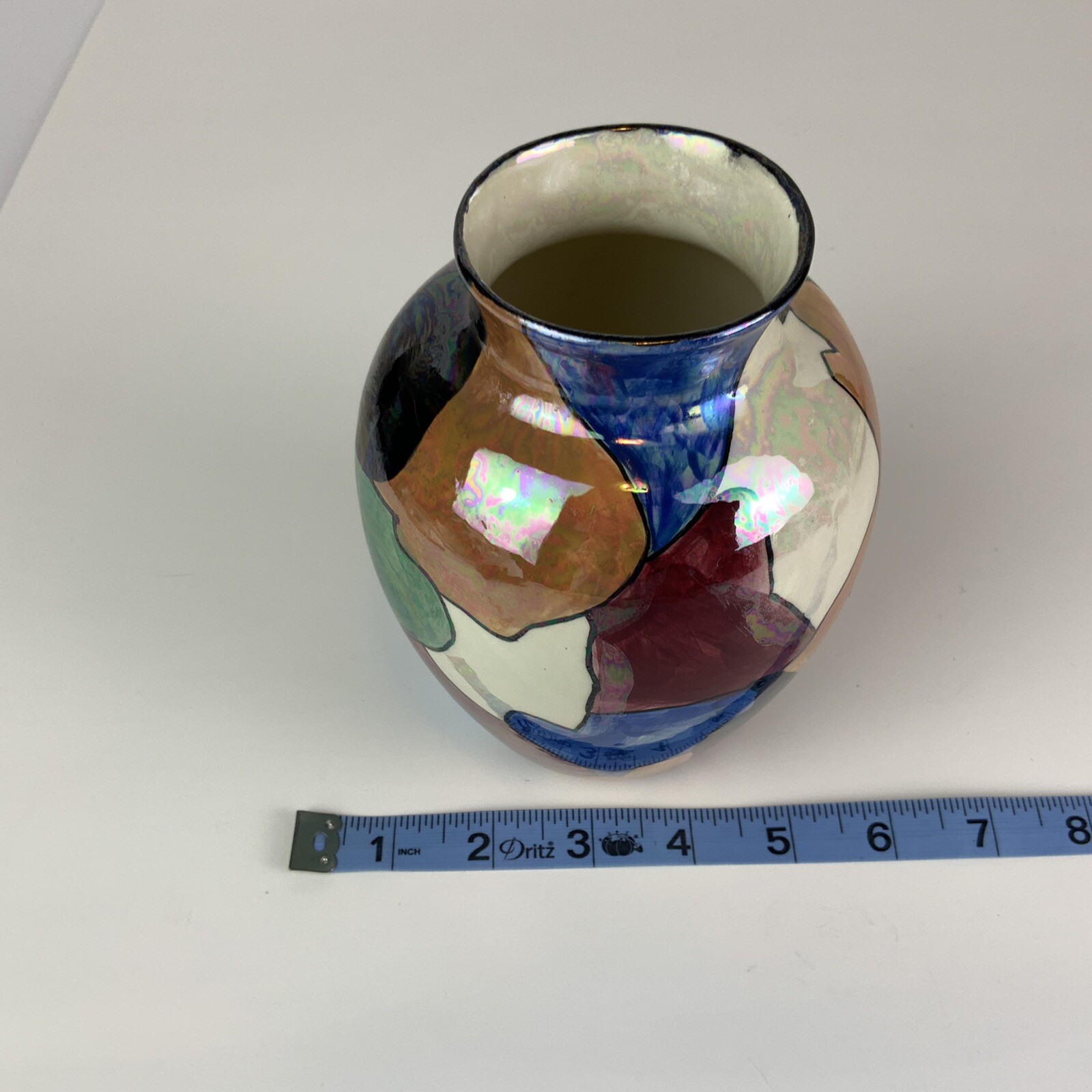 Porcelain Glazed Vase Patchwork Pattern Multi Vibrant Colors – Signed Liz