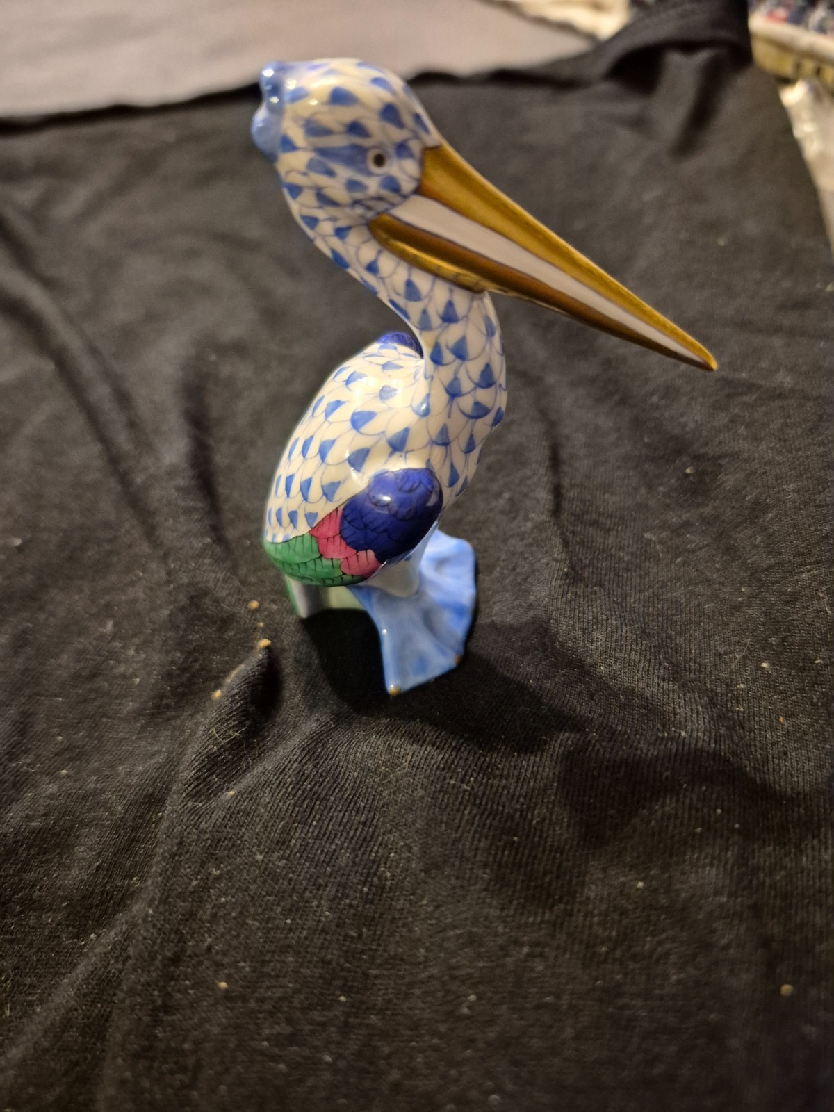 Herend Figurine – Small Pelican – Blue Fishnet
