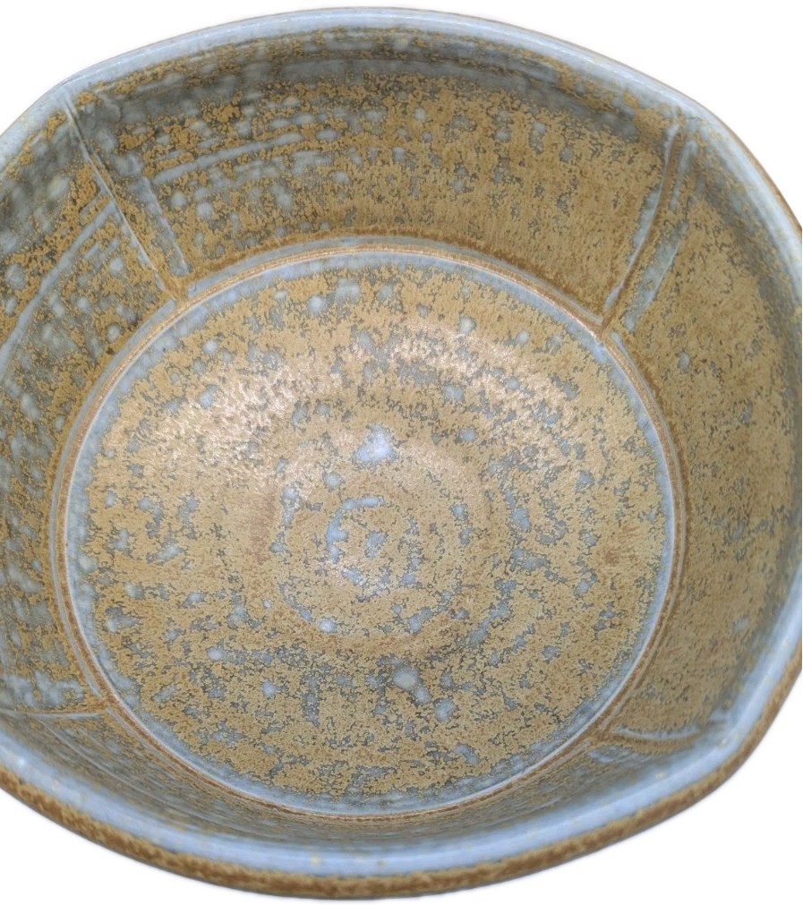 Studio Art Pottery Bowl Planter Incised Leaf Design Green Brown 7-5/8″dia Moyer