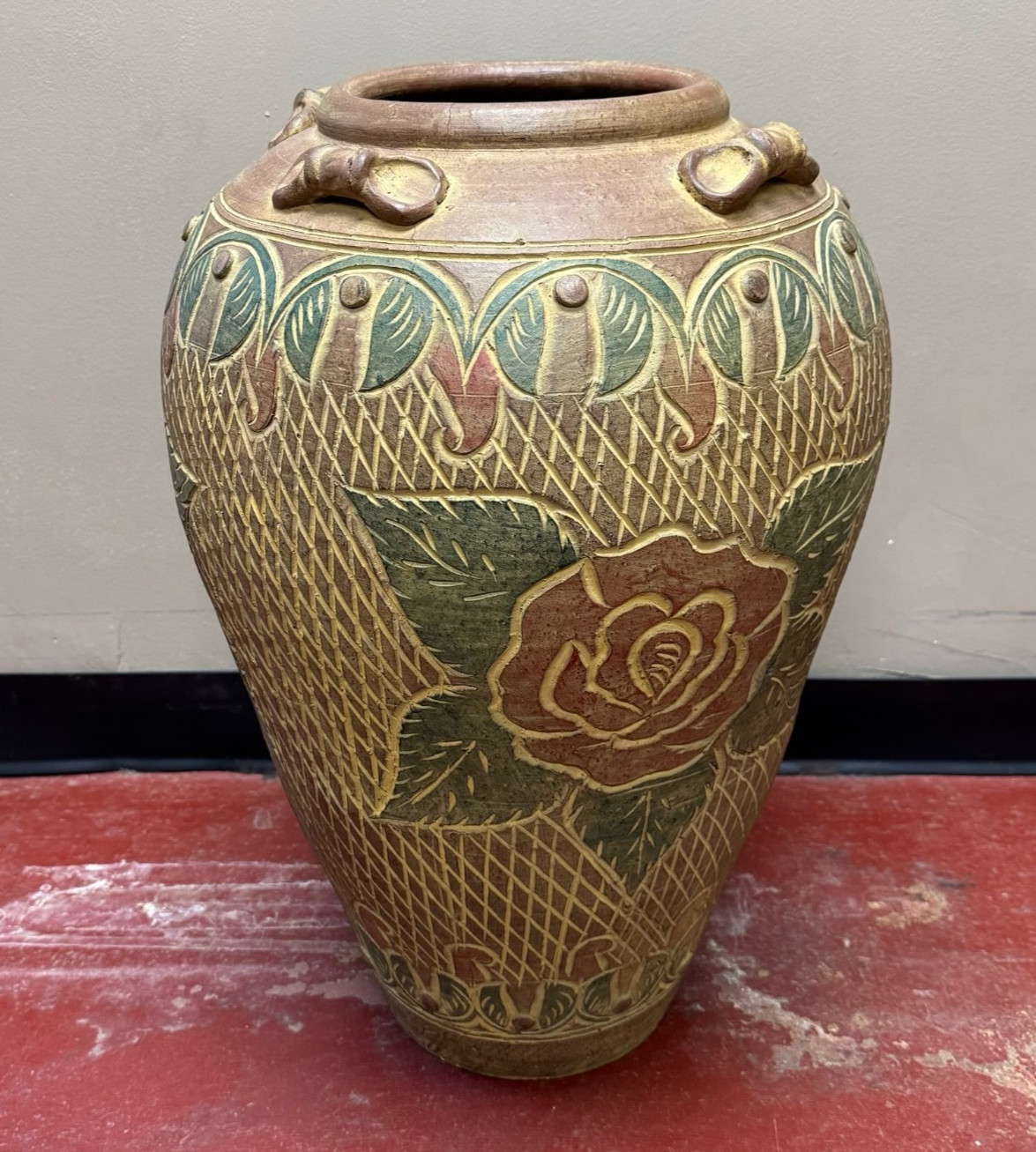 Vintage Studio Art Pottery Floral Floor Vase 25″ Tall