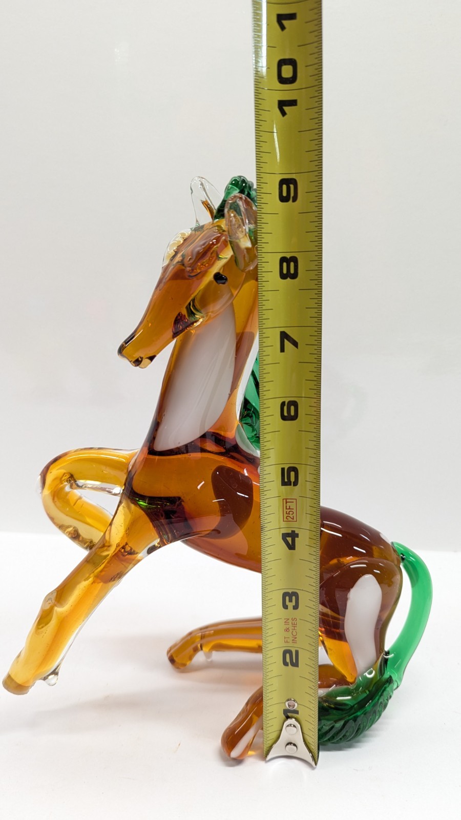 Vintage Murano Glass Art Handcrafted Standing Horse Figurine Amber White Green