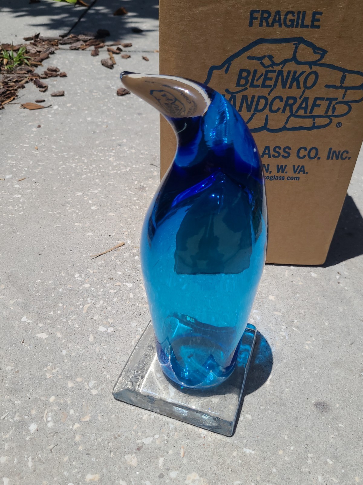 Blenko Blue & Clear Blown Glass Emperor Penguin Beautiful 11″ 4.5 Pounds