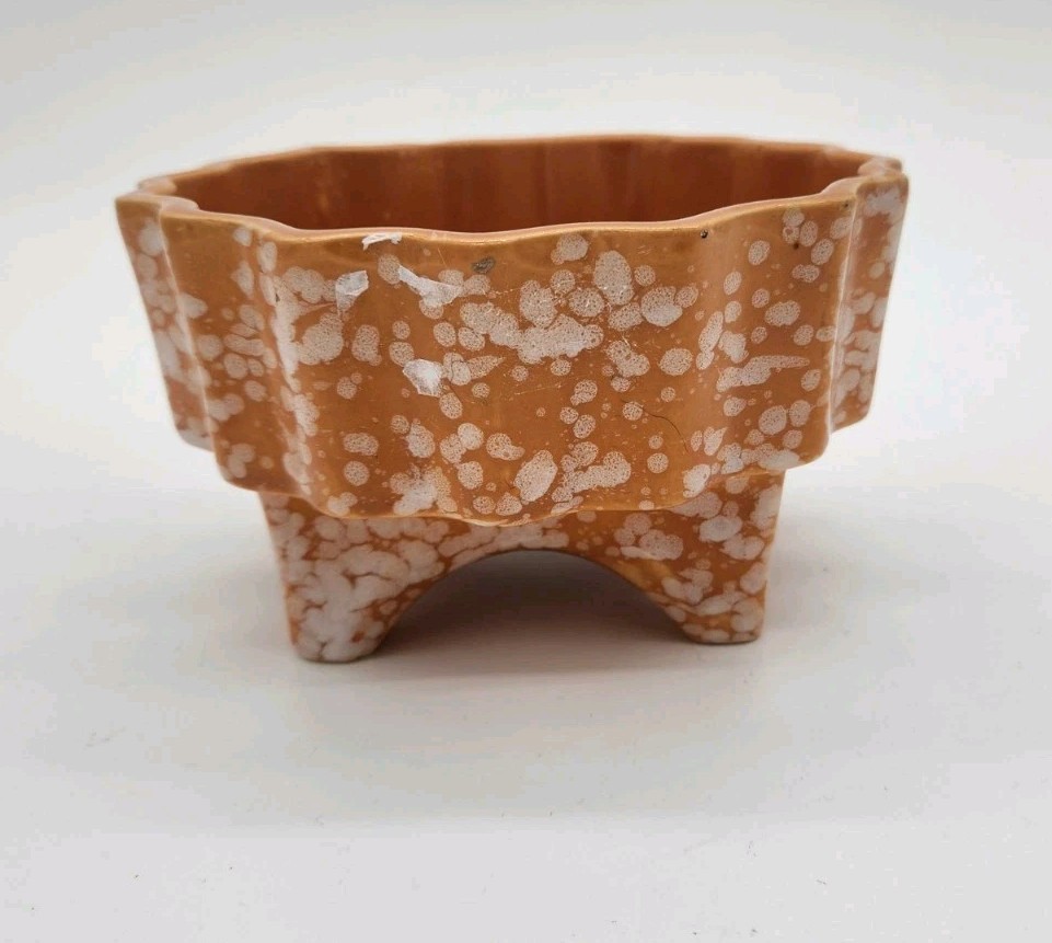 Vintage American Bisque Sequoia Ware 4003 Peach Spatter Footed Planter
