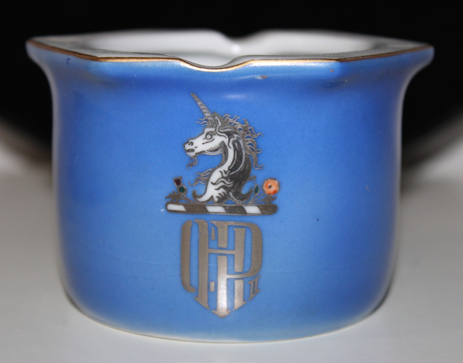 Fukagawa Ashtrays Goat Unicorn Gilt Silver Porcelain SET 5 Japan Antique