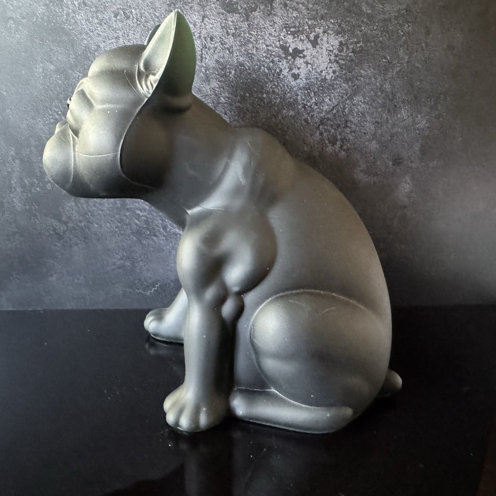 Westmoreland Mold Dark Green Satin Glass Bulldog Doorstop 7”