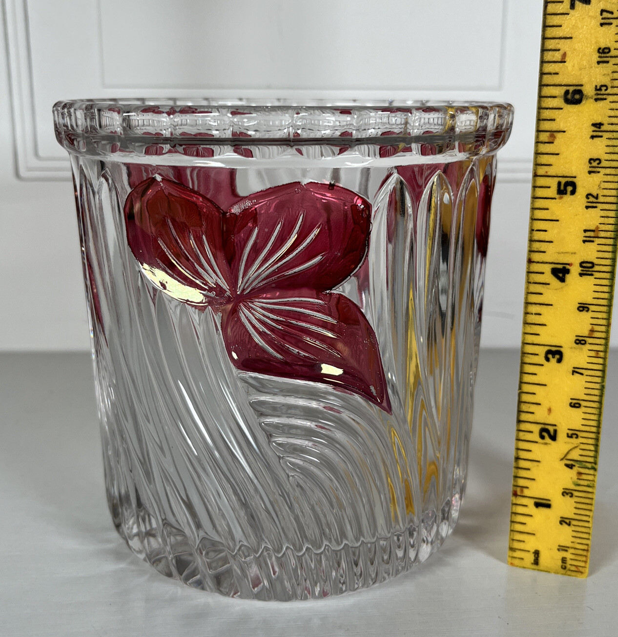 Anna Hutte Bleikristall Ruby Leaves Design Vase, Bowl 24% Lead Crystal Germany